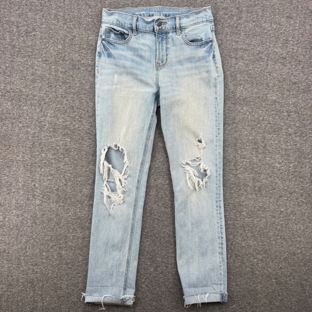 Old Navy Boyfriend Straight‎ Distressed Light Wash Jeans Womens Size 2 Tall